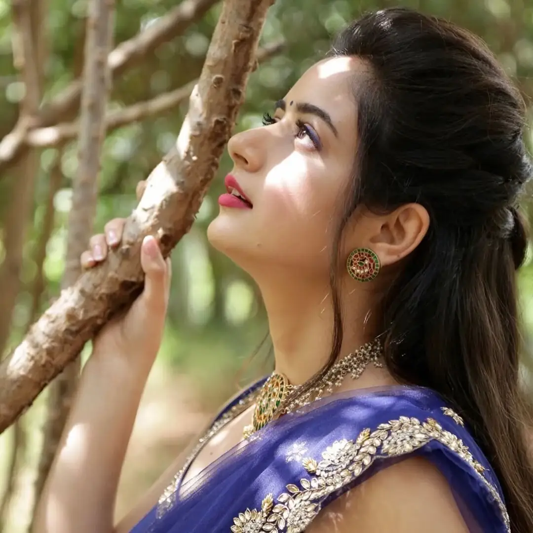 Ashika Ranganath In South Indian Traditional Blue Saree